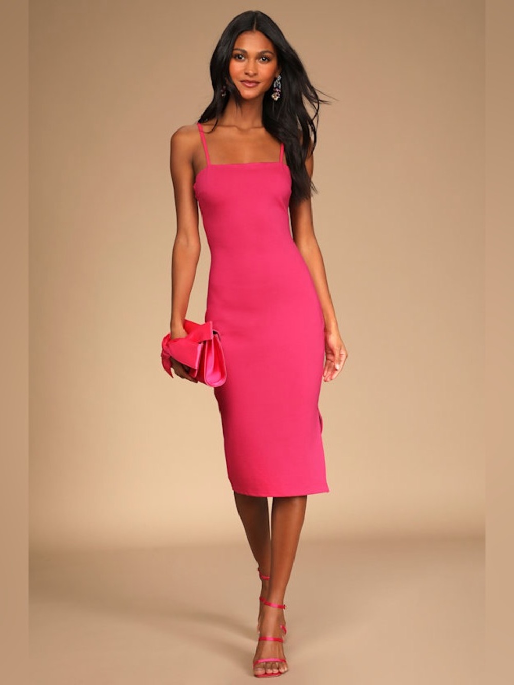 Lulus Fitted Midi Dress in Hot Pink